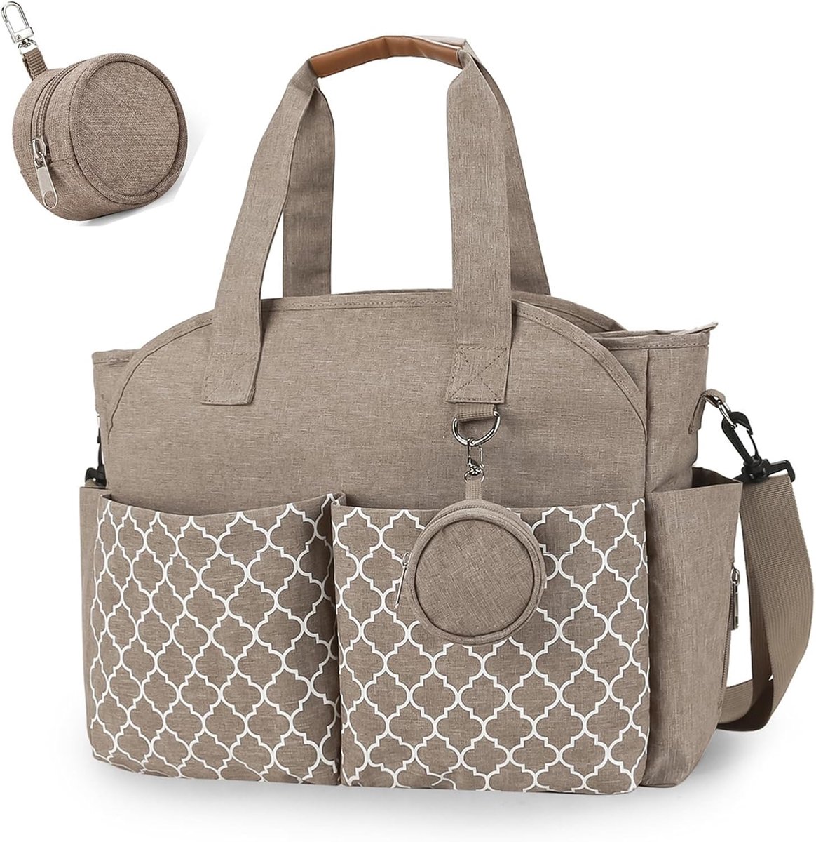 SnelShoppen - Grote Baby Luierentas met 13 Compartimenten, Multifunctionele Reis Nappy Bag met Handvat, Inclusief Fopspeenbox, Ruime Opslag voor Babya