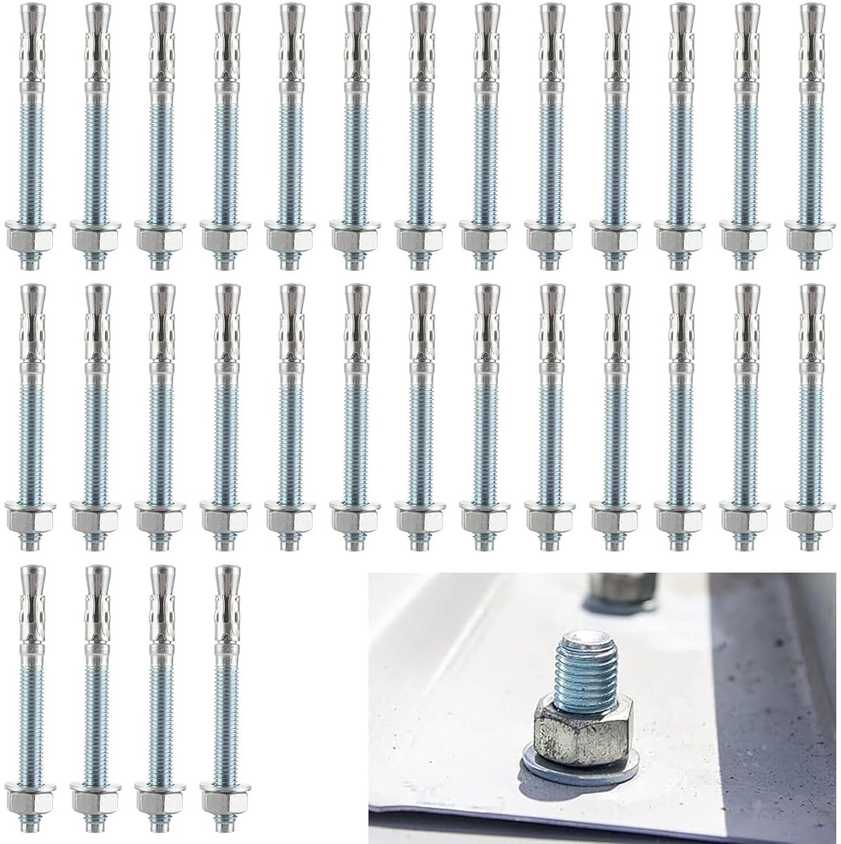 30 Pcs M10 Zinc Plated Anchor Screws for Heavy Loads, Handrails, Windows, Curtain Walls, Machinery, Beams - ShopVlot