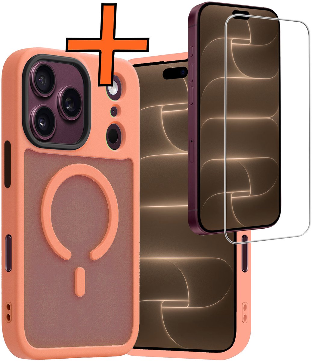 Hoes - Met Screenprotector - Geschikt voor Apple iPhone 18 Pro - Magsafe Compatible - Sterk & Shockproof - Back Cover - Shock Proof Case - Telefoon Hoes - Perzik