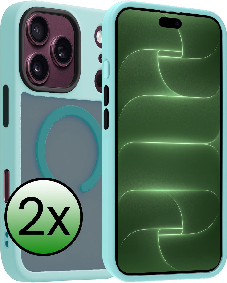 Hoesje 2 Stuks - Geschikt voor Apple iPhone 18 Pro - Magsafe Compatible - Sterk & Shockproof - Back Cover - Shock Proof Case - Telefoon Hoes - Lichtblauw