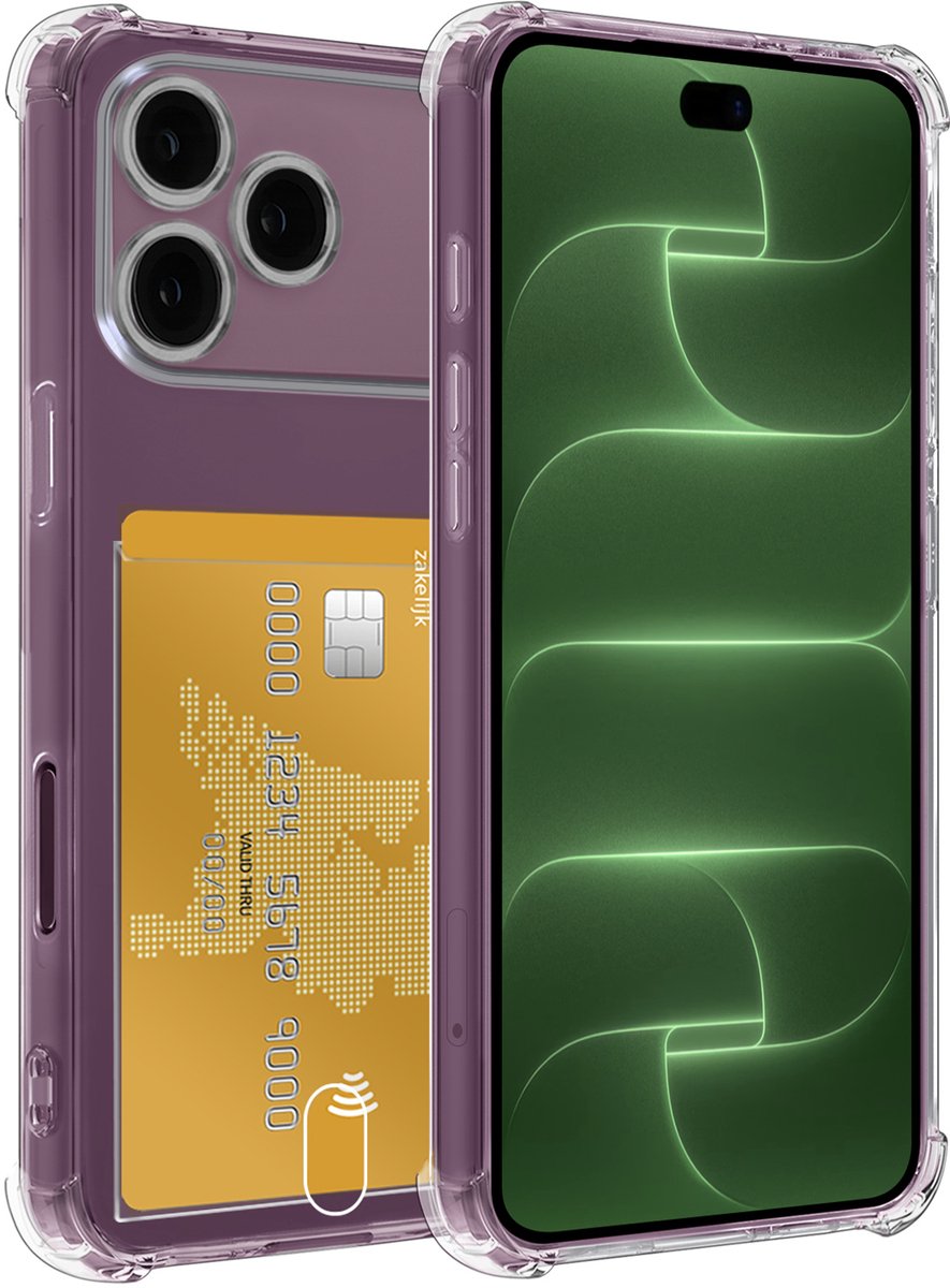 Hoesje Geschikt voor Apple iPhone 18 Pro Max - Met Pashouder en Kaarthouder - Telefoon Hoes Shockproof - Siliconen Case - Back Cover - Shock Proof - Pasjes Houder - Transparant