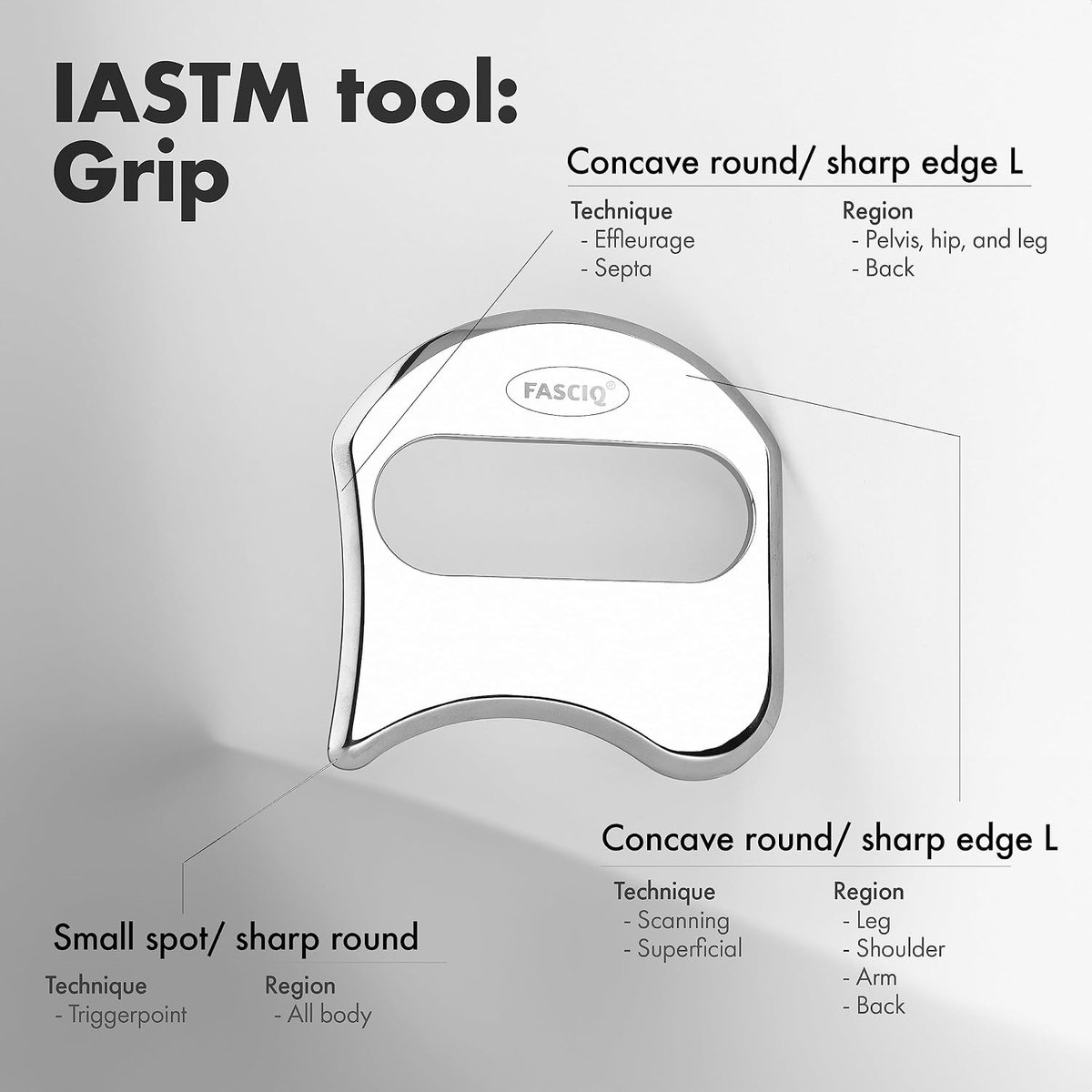Fasciq - IASTM Tool Grip - Instrument Assisted Soft Tissue Release and Mobilization - Surgical Stainless Steel - ShopVlot