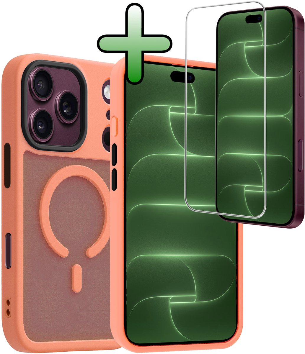 Hoesje Met Screenprotector - Geschikt voor Apple iPhone 18 Pro - Magsafe Compatible - Sterk & Shockproof - Back Cover - Shock Proof Case - Telefoon Hoes - Perzik