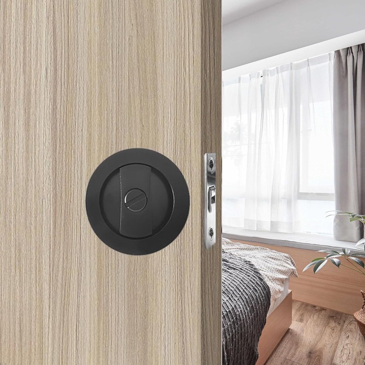 Rond schuifdeurslot 66 mm - onzichtbare handgreep - zwart - veilig en duurzaam - ShopVlot