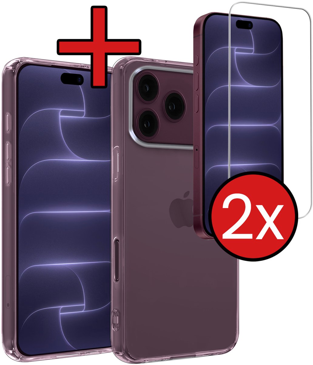Hoesje - Met 2x Screenprotector - Geschikt voor Apple iPhone 18 Pro - Sterk & Shockproof - Telefoon Hoes - Back Cover - Siliconen Case - Telefoonhoes - Transparant