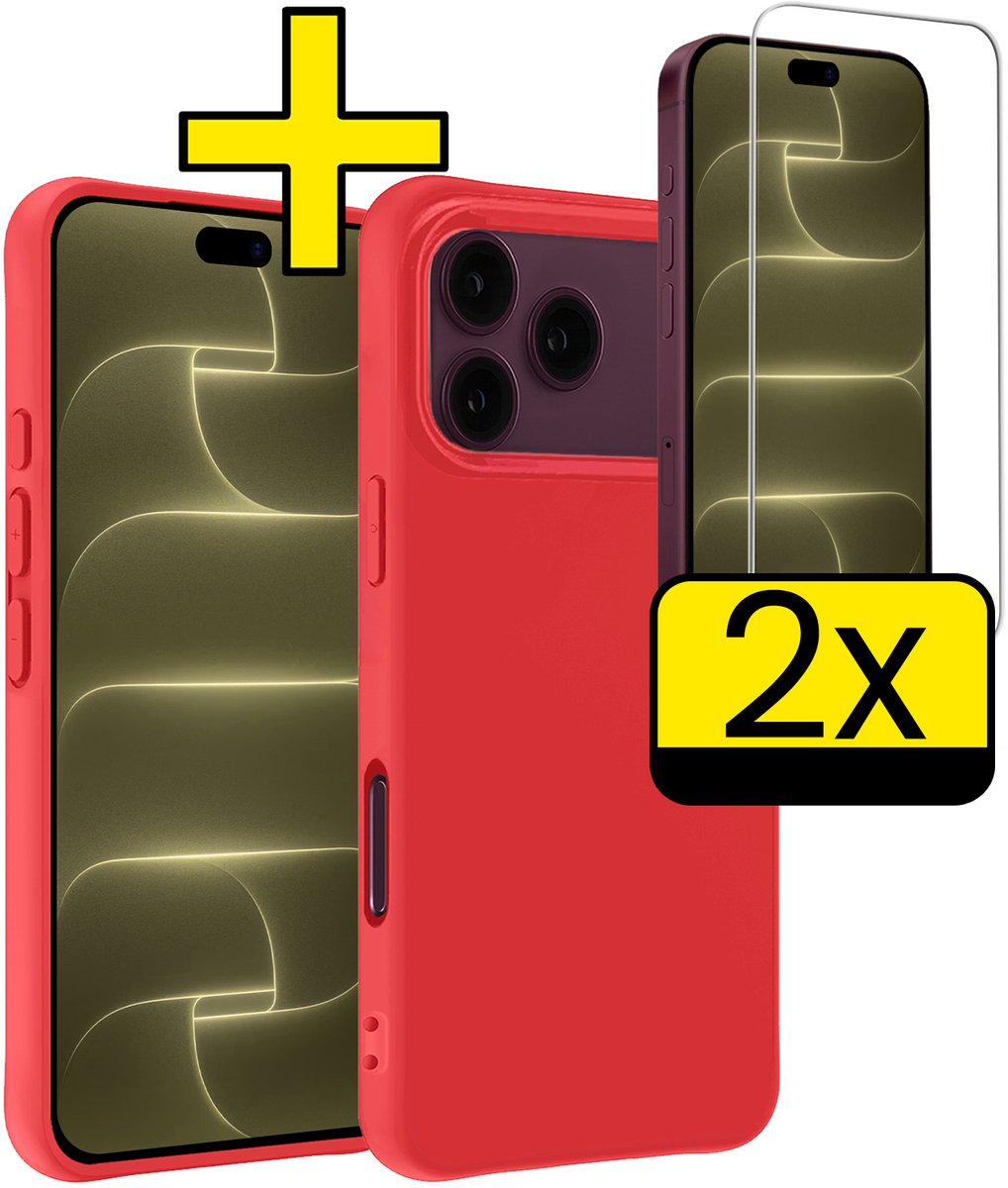 Hoesje - Met 2x Screenprotector - Geschikt voor Apple iPhone 18 Pro - Sterk & Shockproof - Back Cover - Siliconen Case - Telefoon Hoes - Telefoonhoesjes - Rood