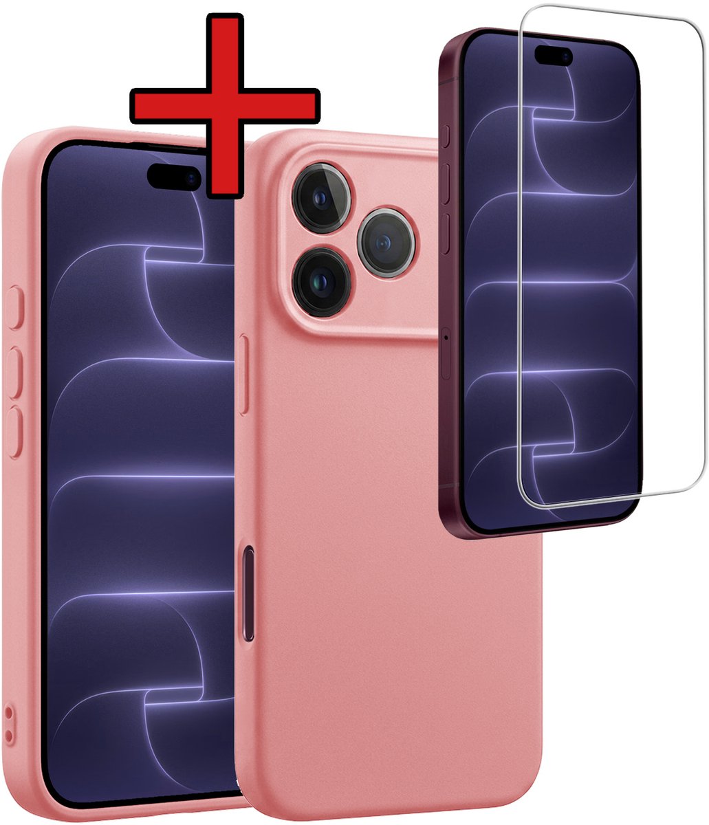 Hoesje - Met Screenprotector - Geschikt voor Apple iPhone 18 Pro Max - Sterk & Shockproof - Telefoon Hoes - Back Cover - Siliconen Case - Telefoonhoes - Lichtroze