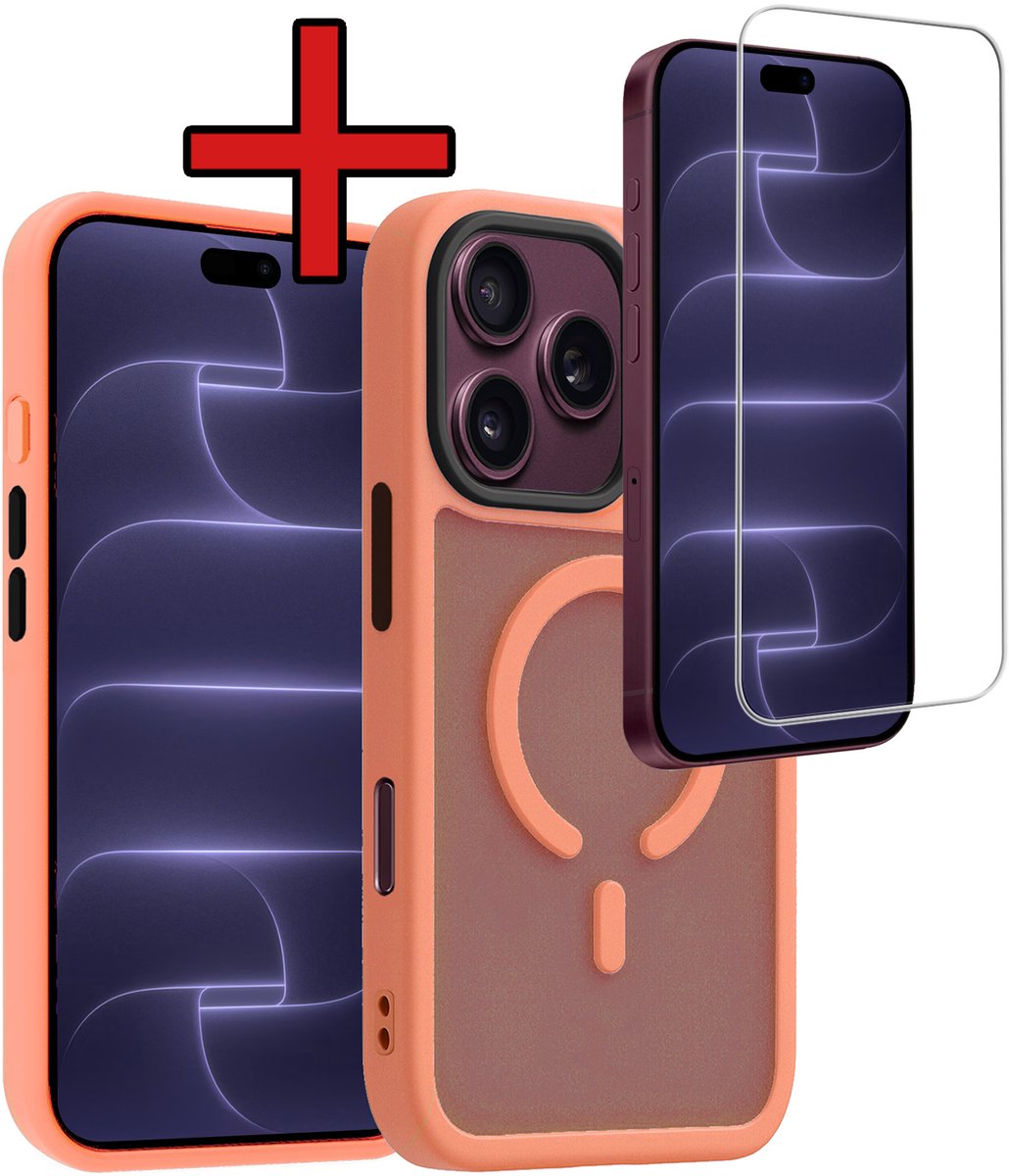 Hoesje - Met Screenprotector - Geschikt voor Apple iPhone 18 Pro Max - Magsafe Compatible - Sterk & Shockproof - Shock Proof Case - Back Cover - Telefoon Hoes - Telefoonhoes - Perzik