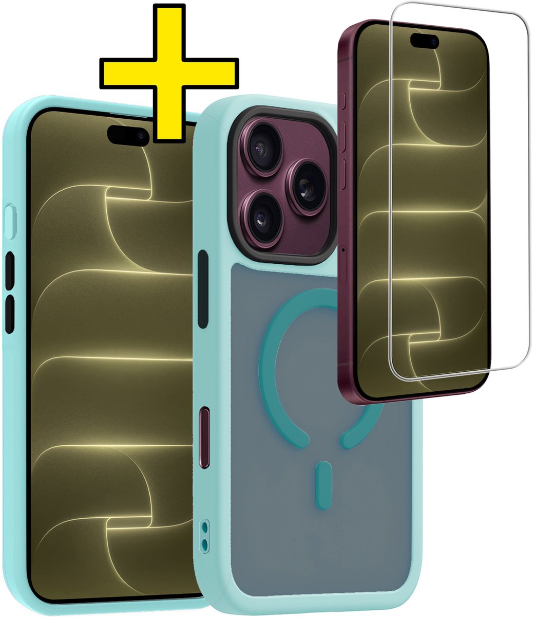 Hoesje - Met Screenprotector - Geschikt voor Apple iPhone 18 Pro Max - Magsafe Compatible - Sterk & Shockproof - Back Cover - Shock Proof Case - Telefoon Hoes - Telefoonhoesjes - Lichtblauw