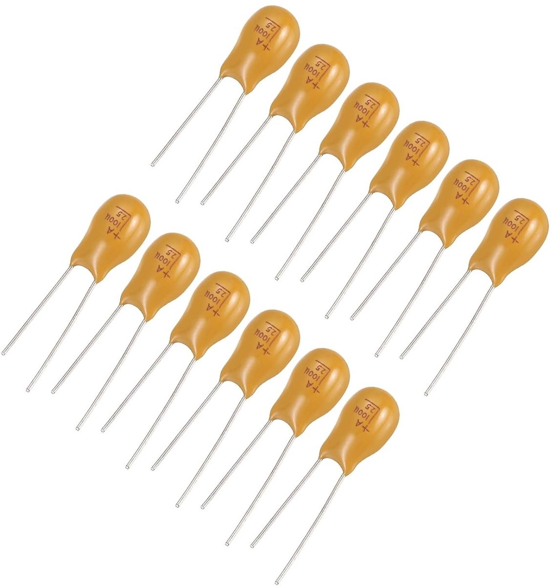 Tantalum Condensator 100uF 25V Geel Radiale Elektrolytische Capacitoren - Verpakking van 12 Stuks voor Elektronische Toepassingen