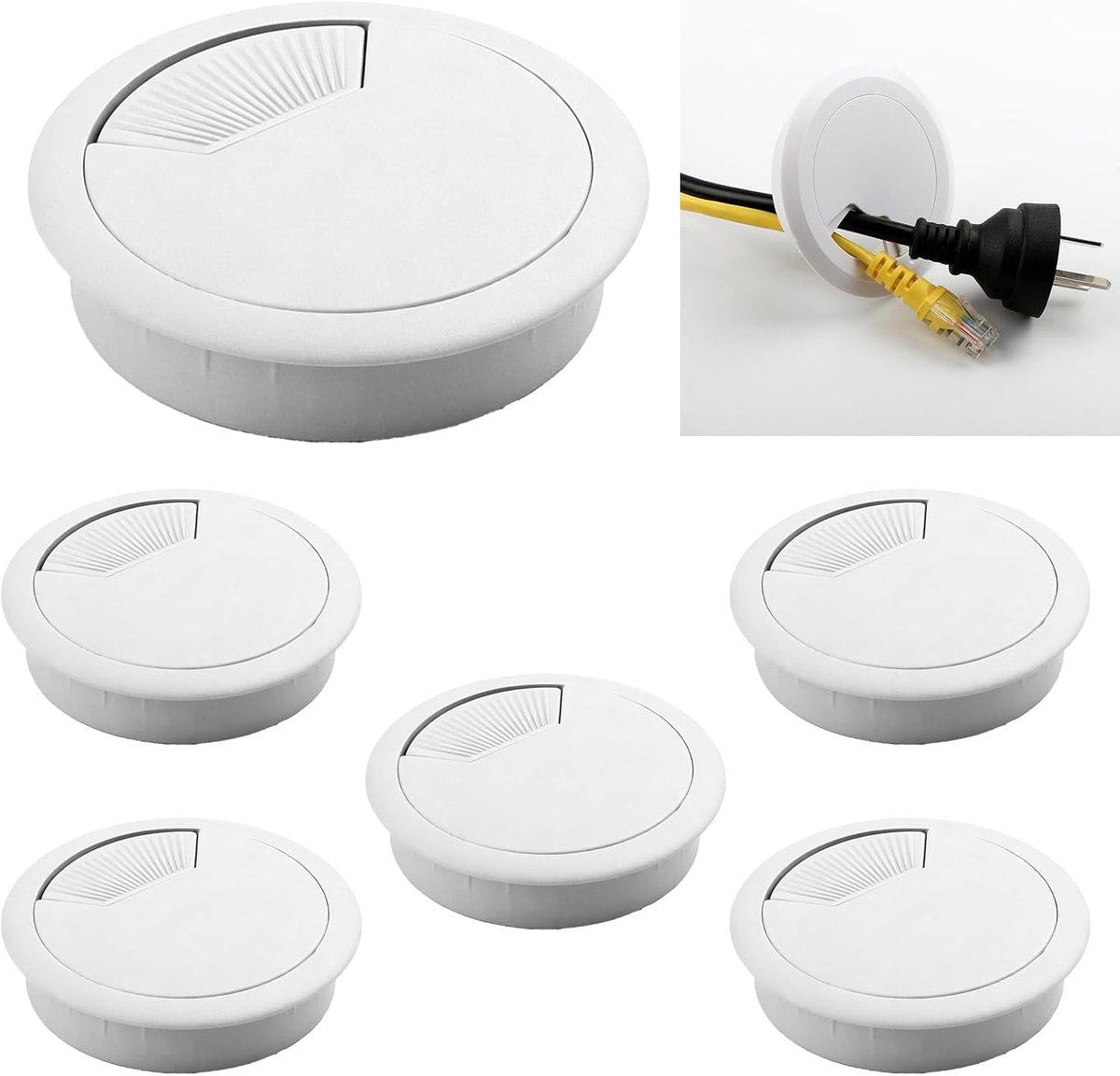 Pack of 6 Cable Grommet Desk 60 mm Cable Grommet Plastic Cable Hole Cover Desk Hole Cover Cable Exhaust Box Round - ShopVlot