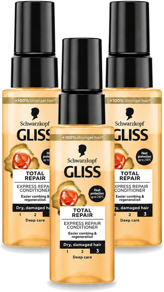 3 x Gliss - Total Repair - Express Repair Conditioner - Deep Care - 70 ml - Voordeelverpakking - 3 stuks