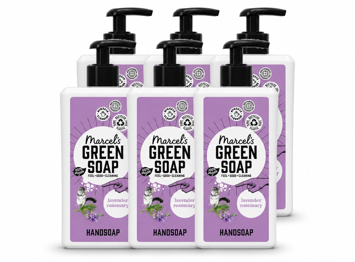6 x Marcel's Green Soap - Handzeep - Lavender & Rozemarijn - Voor dagelijks gebruik - 500 ml - Voordeelverpakking - 6 stuks