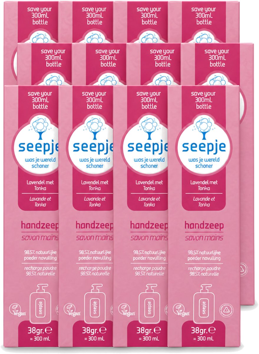 12 x Seepje - Handzeep - Rijke Geur en Hydratatie - Lavendel met Tonka - Navulverpakking - 38 g - Voordeelverpakking - 12 stuks