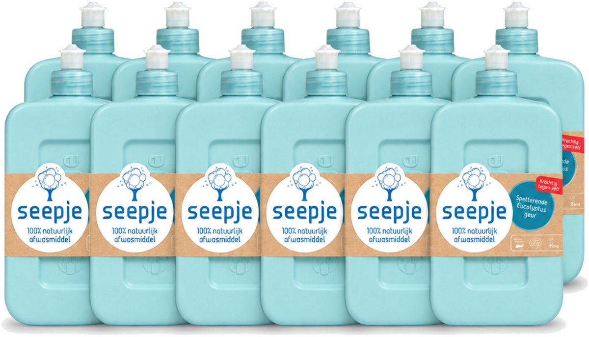 12 x Seepje - Afwasmiddel - Verfrissend & Zacht voor de Handen - Spetterende Eucalyptus - 500 ml - Voordeelverpakking - 12 stuks