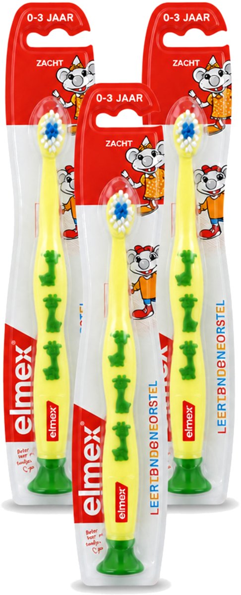 3 x Elmex - Tandenborstel - Leertandenborstel Zacht (0-3 jaar) - Peuterverzorging - 1 tandenborstel - Voordeelverpakking - 3 stuks