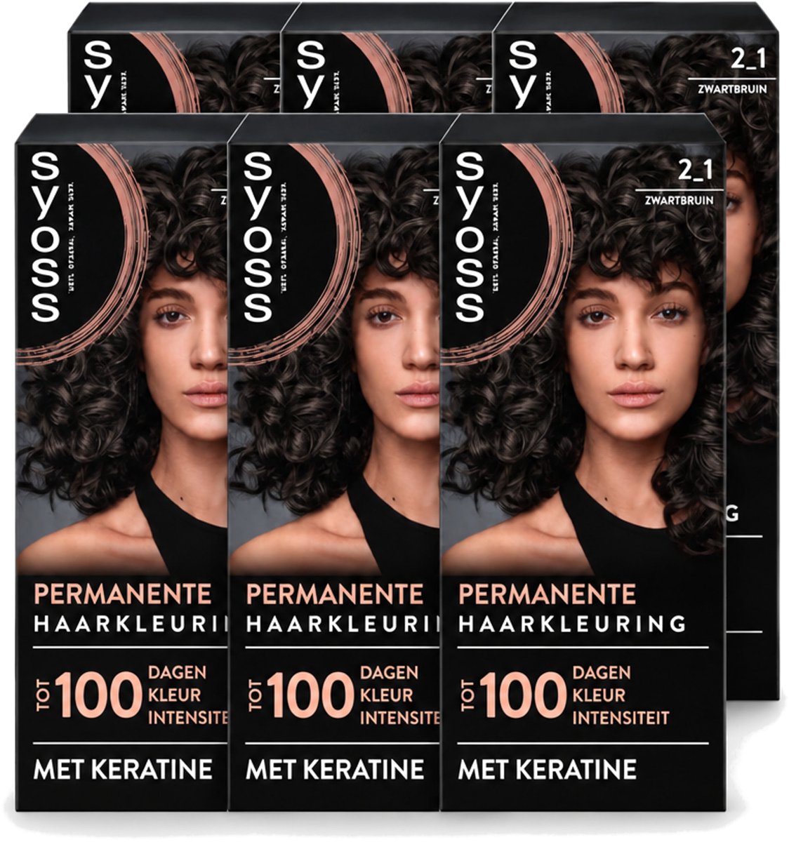 6 x SYOSS - Coloration 2-1 Zwartbruin - Haarverf - Grijsdekking - Vermindert Haarbreuk - Voordeelverpakking - 6 stuks