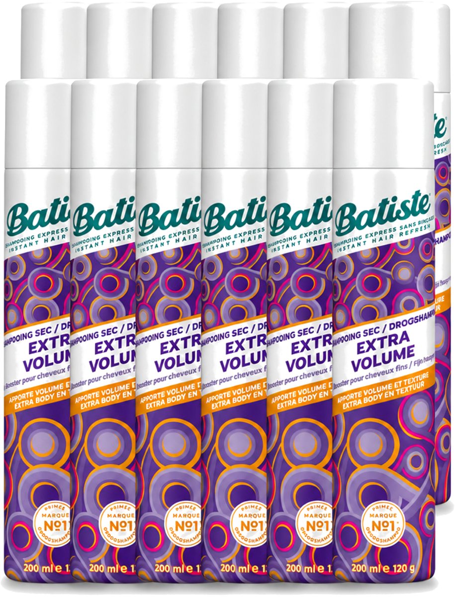 12 x Batiste - Extra Volume - Droogshampoo - Geeft Meer Volheid - Frist Vet Haar Op - 200ml - Voordeelverpakking - 12 stuks