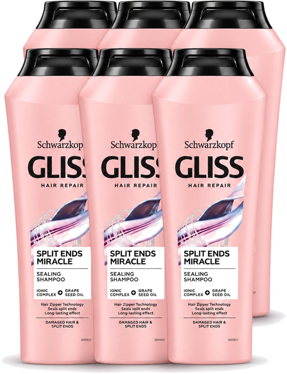 6 x Gliss - Shampoo - Split Hair Miracle - Voor Beschadigd Haar - 250 ml - Voordeelverpakking - 6 stuks