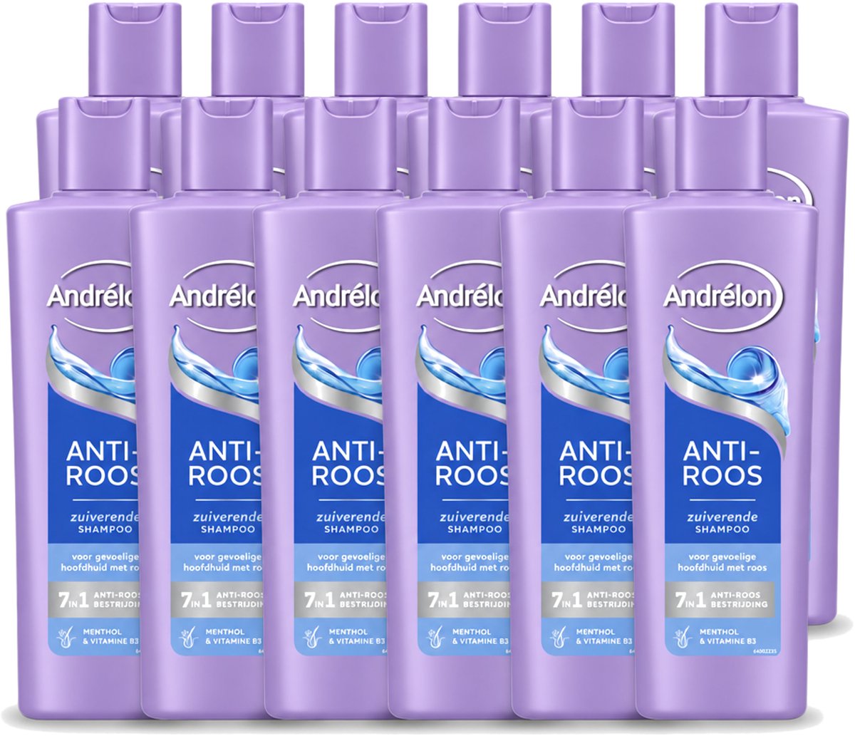 12 x Andrélon – Shampoo – Anti Roos – 250 ml - Voordeelverpakking - 12 stuks