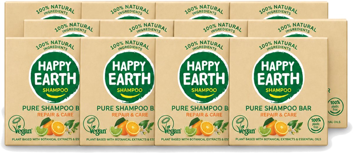 12 x Happy Earth – Shampoo Bar – 100% Natuurlijk Repair & Care – 70 g - Voordeelverpakking - 12 stuks