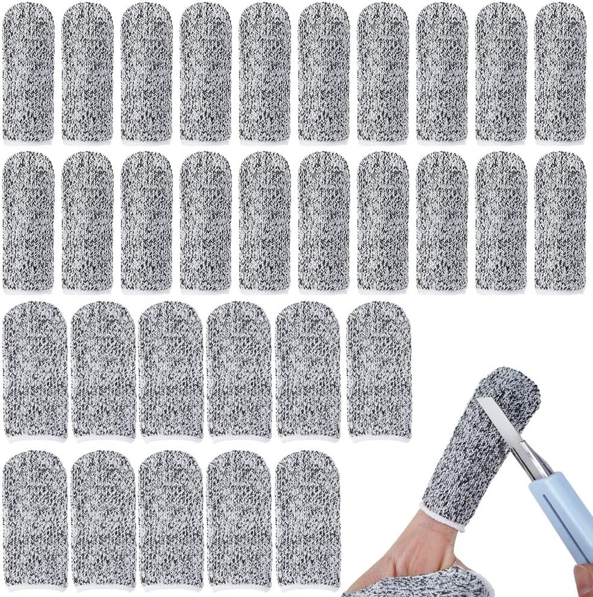 Pack van 60 Nylon Vingerbeschermers 6.5 x 3 cm voor Keuken, Tuinieren en Klussen, Zwart en Wit