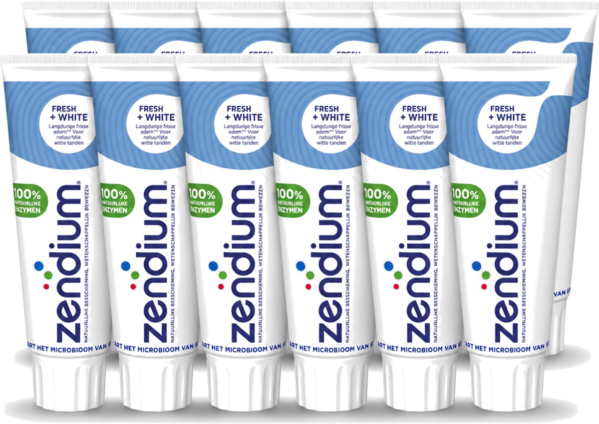 12 x Zendium - Tandpasta - Fresh+ White - 75 ml - Voordeelverpakking - 12 stuks