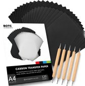 BOTC A4 Carbonpapier - 120 stuks - met 5 Overtrekpennen - Zwart - Carbonpapier voor Hobby en Tekenen / op hout