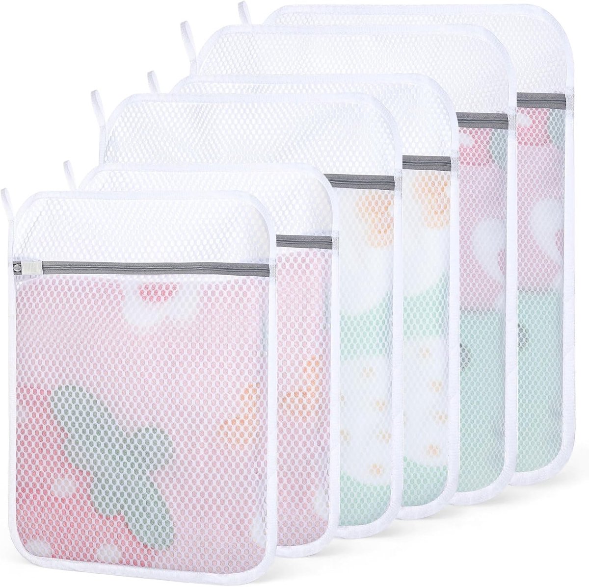 Duurzame Honeycomb Mesh Waszakken voor Delicate Kleding met Rits - Herbruikbare Waszakken voor Wasmachine, Ondergoed, Sokken en Bh's (Set van 6, Diverse Maten)