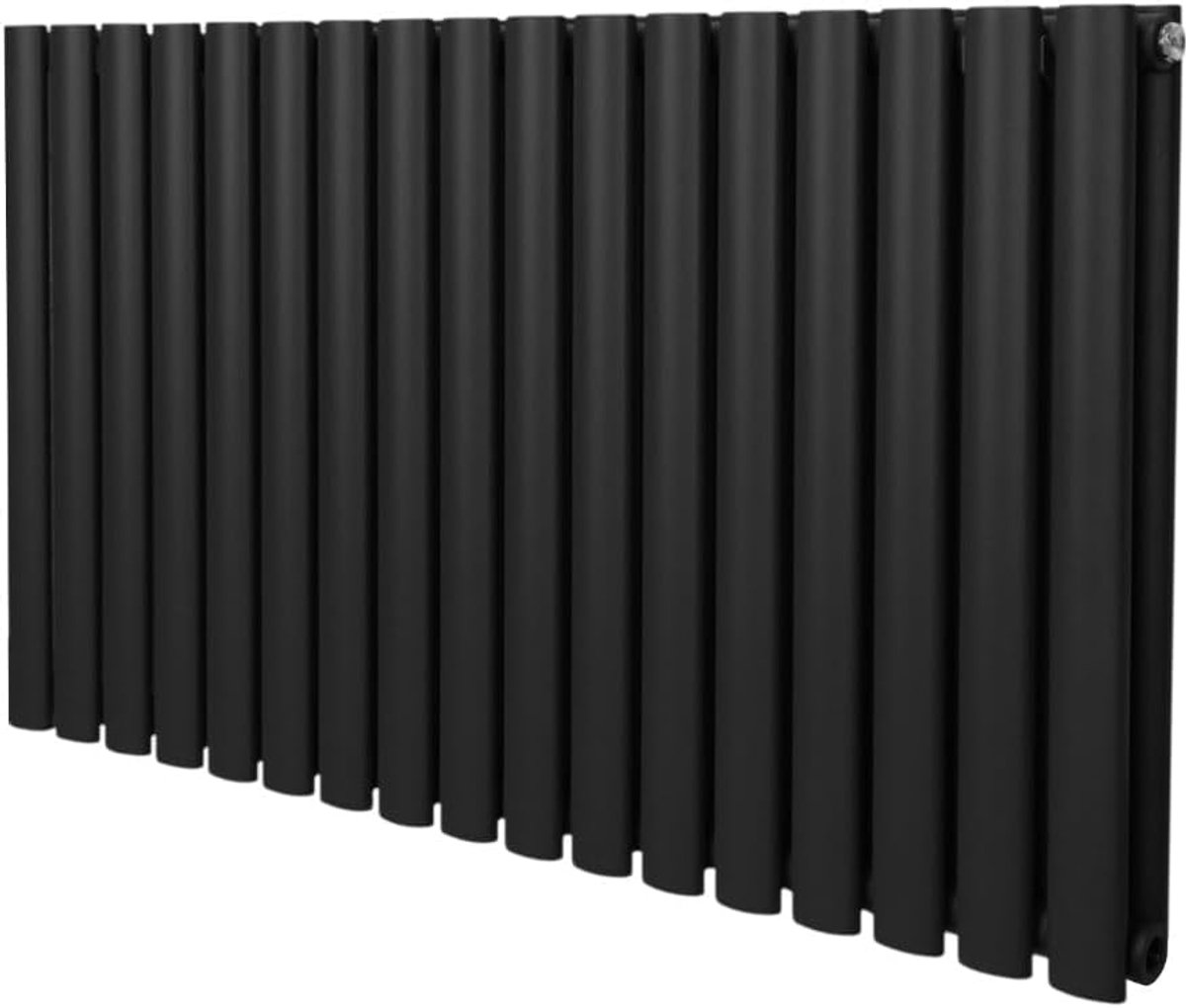 SnelShoppen - Oval Column Radiator 600mm x 1020mm Modern Designer Dubbele Paneel Centrale Verwarming Heater Zwart Carbon Staal Horizontaal Voor Keuken