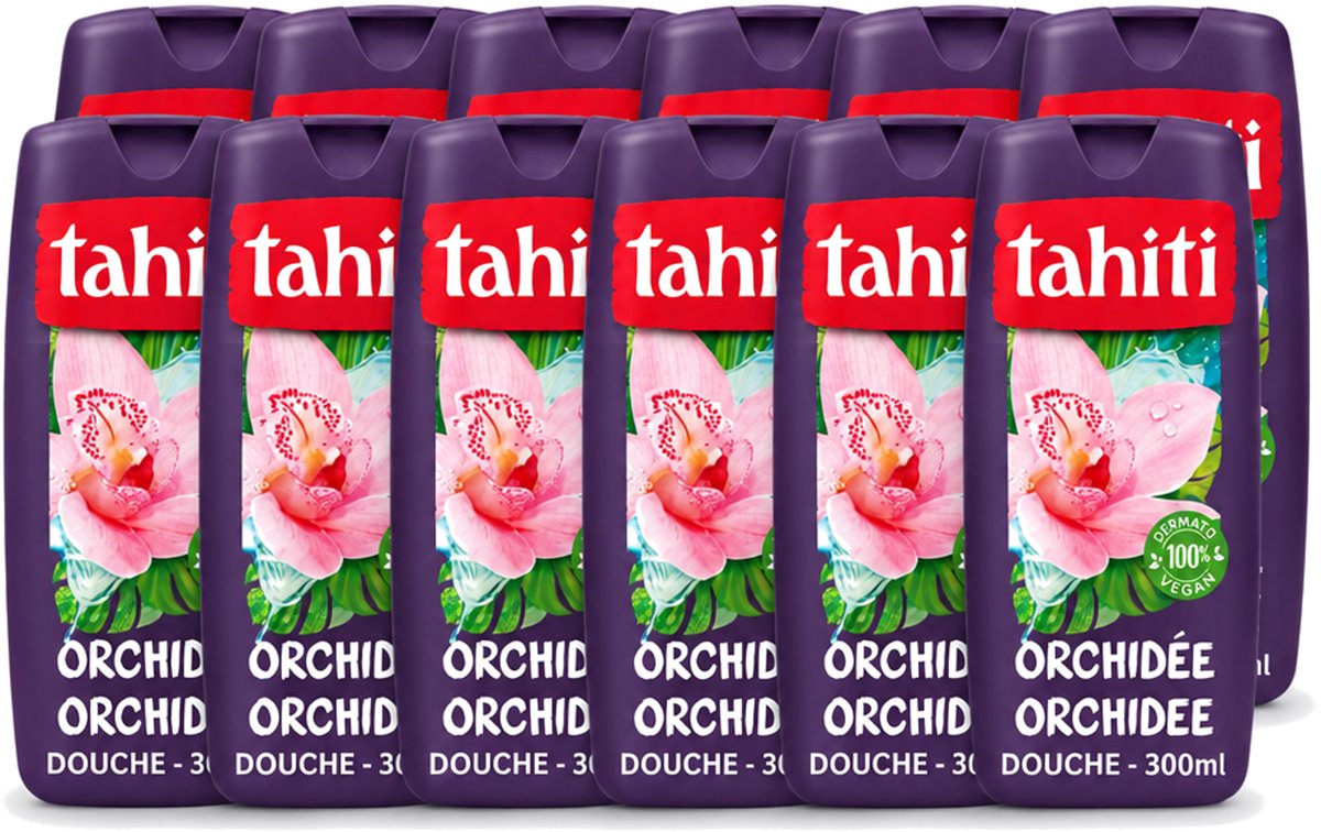 12 x Tahiti - Douchegel - Orchidee - 100% Vegan - 300 ml - Voordeelverpakking - 12 stuks