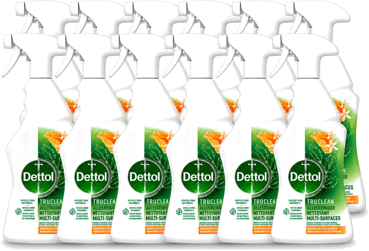 12 x Dettol Tru Clean - Allesreiniger - Spray - Mandarijn & Citroenbloesem - Multi-Oppervlakken - 500ml - Voordeelverpakking - 12 stuks