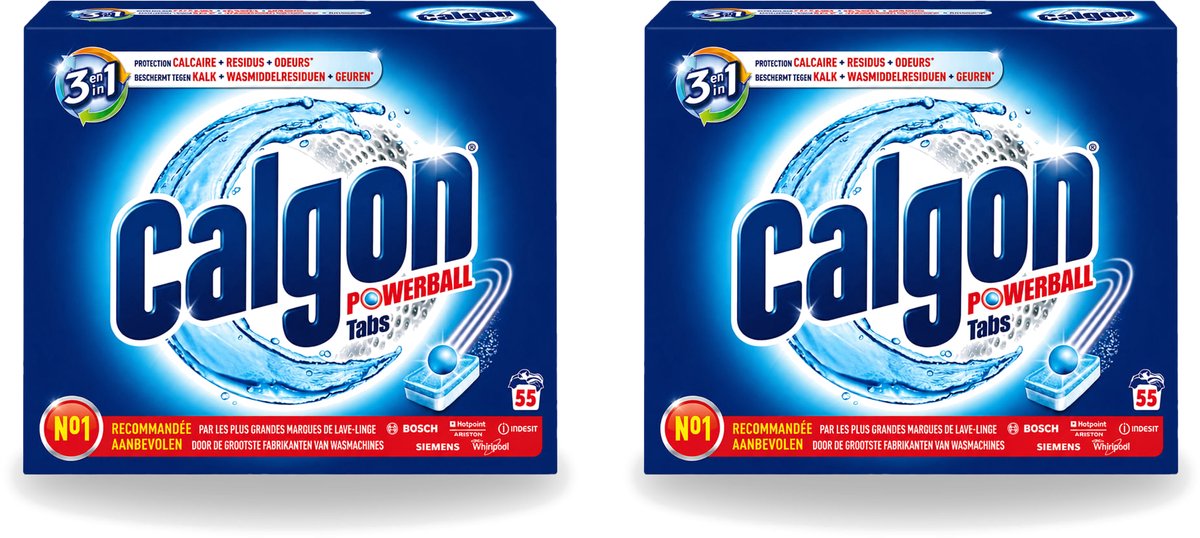2 x Calgon - Wasmachinereiniger - Tegen Kalkaanslag / Wasmiddelresten / Geuren - 55 Tabletten - Voordeelverpakking - 2 stuks