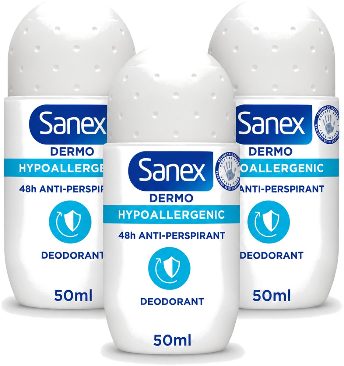 3 x Sanex Dermo - Deodorant Roller - Hypoallergeen - 48h Anti-Transpirant - 50 ml - Voordeelverpakking - 3 stuks