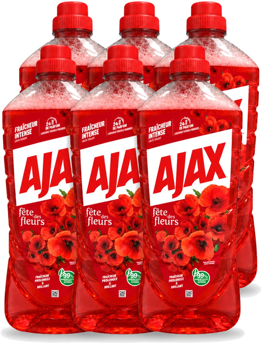 6 x Ajax – Allesreiniger – Rode Bloemen – 1,25 L - Voordeelverpakking - 6 stuks