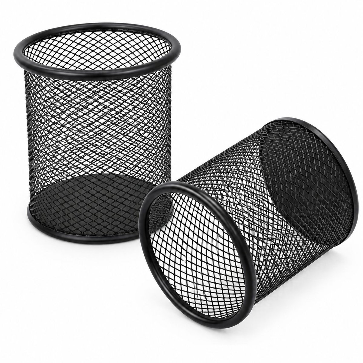 VHV - Metaal potloodhouder - 2 stuks - Pennenbakje zwart - Rond metalen potloodhouder - Pennenbak - Multifunctionele gaasstof - op kantoor
