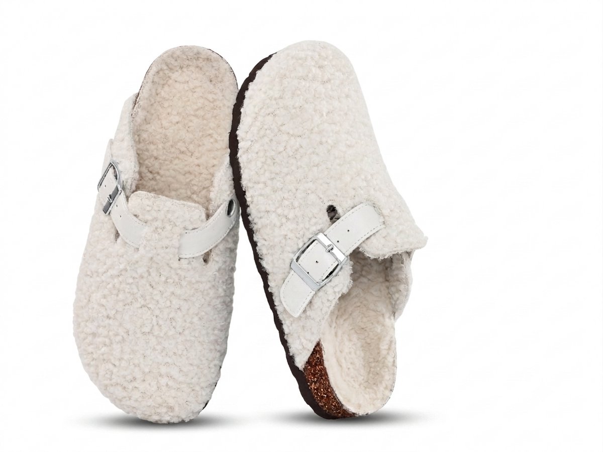 Homaxy - Unisex Clogs - Warme Dames Winter Pantoffels - Comfort Slippers - Houten Cogs - Wit - 43 - Geschikt voor een voetlengte van 27cm