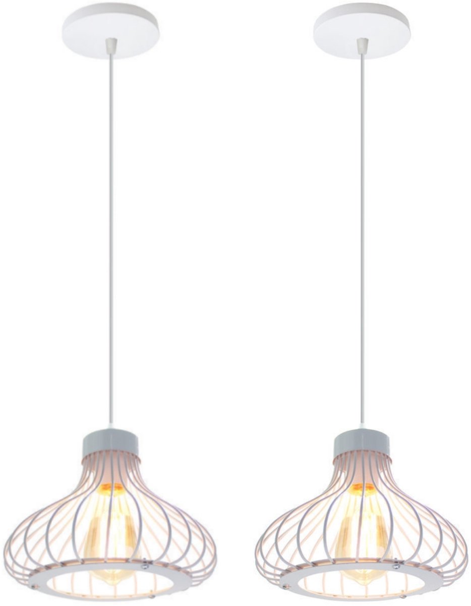 2 Stuks Hanglampen Industriële Slaapkamer Hanglamp Moderne Plafondlamp E27 Kroonluchter voor Woonkamer Binnen Wit