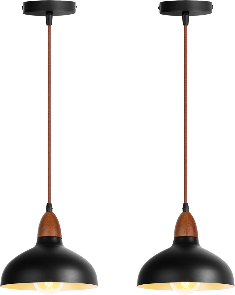 2 Stuks Moderne Hanglamp Slaapkamer E27 Kroonluchter voor Woonkamer Keuken Hal Zwart