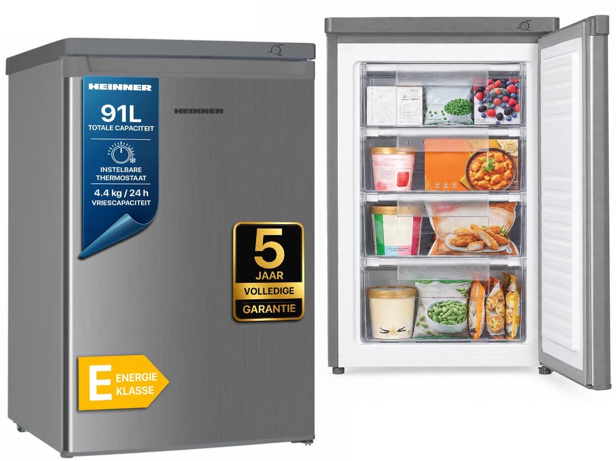 Heinner HFF-HM91SE++ Tafelmodel Vrieskast – 91 L – Instelbare Mechanische Thermostaat – Omkeerbare Deur – Zilver – 5 Jaar Garantie