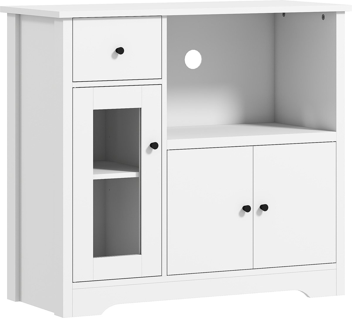 Keukenkast - Dressoir - Buffetkast - keuken opbergkast - keukenkastje - Wit - 80x35x72,2 cm - Met Lade, Open Vak, Kabeldoorvoer & Verstelbare Planken