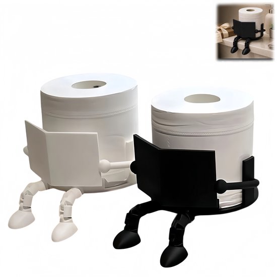 2 stuks - lezende toiletrolhouder - toiletpapier buddy - grappige wc rolhouder - 3d geprinte toiletpapierhouder - pla materiaal - diameter 12,5 cm - badkamer, woonkamer, studeerkamer, bureau decoratie - wit, zwart