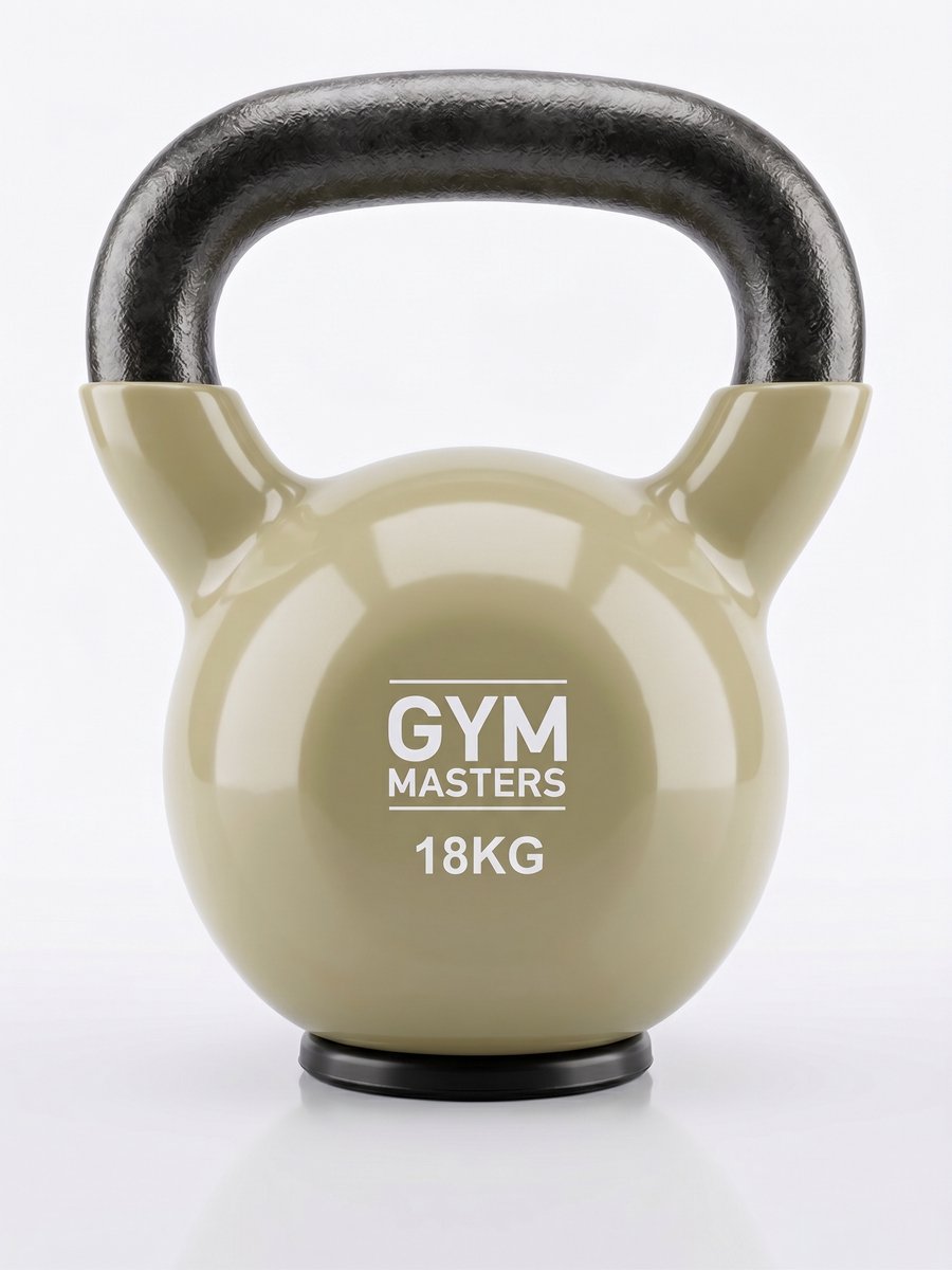 Gym Masters Kettlebell 18 kg – Vinyl Kettlebell met Rubberen Bodem – Optimale Vloerbescherming & Veilig Trainen – Premium Grip – Thuis Fitness