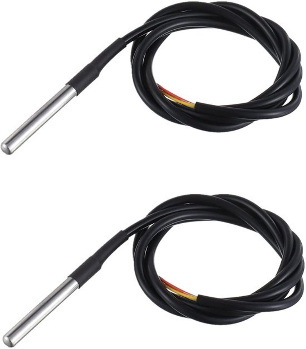 Temperatuursensorset - Waterdichte sonde - Voor het meten van de omgeving - Roestvrijstalen pakket - 100 cm lengte - Zwart