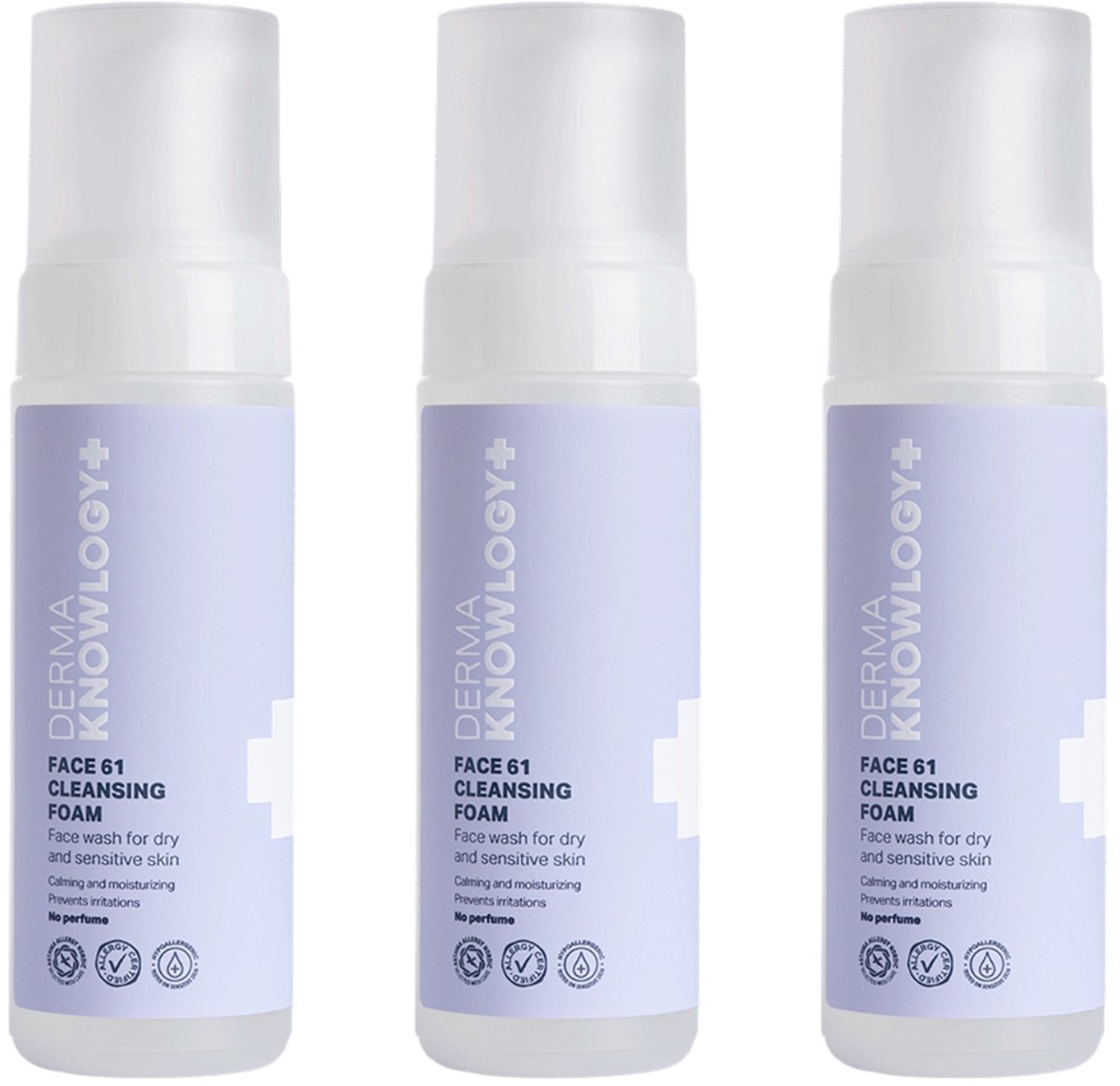 DermaKnowlogy - FACE 61 Reinigingsschuim - 3 x 150 ml - Voor Droge - Gevoelige Huid - Parfumvrij - Met Panthenol - Glycerine - AllergyCertified