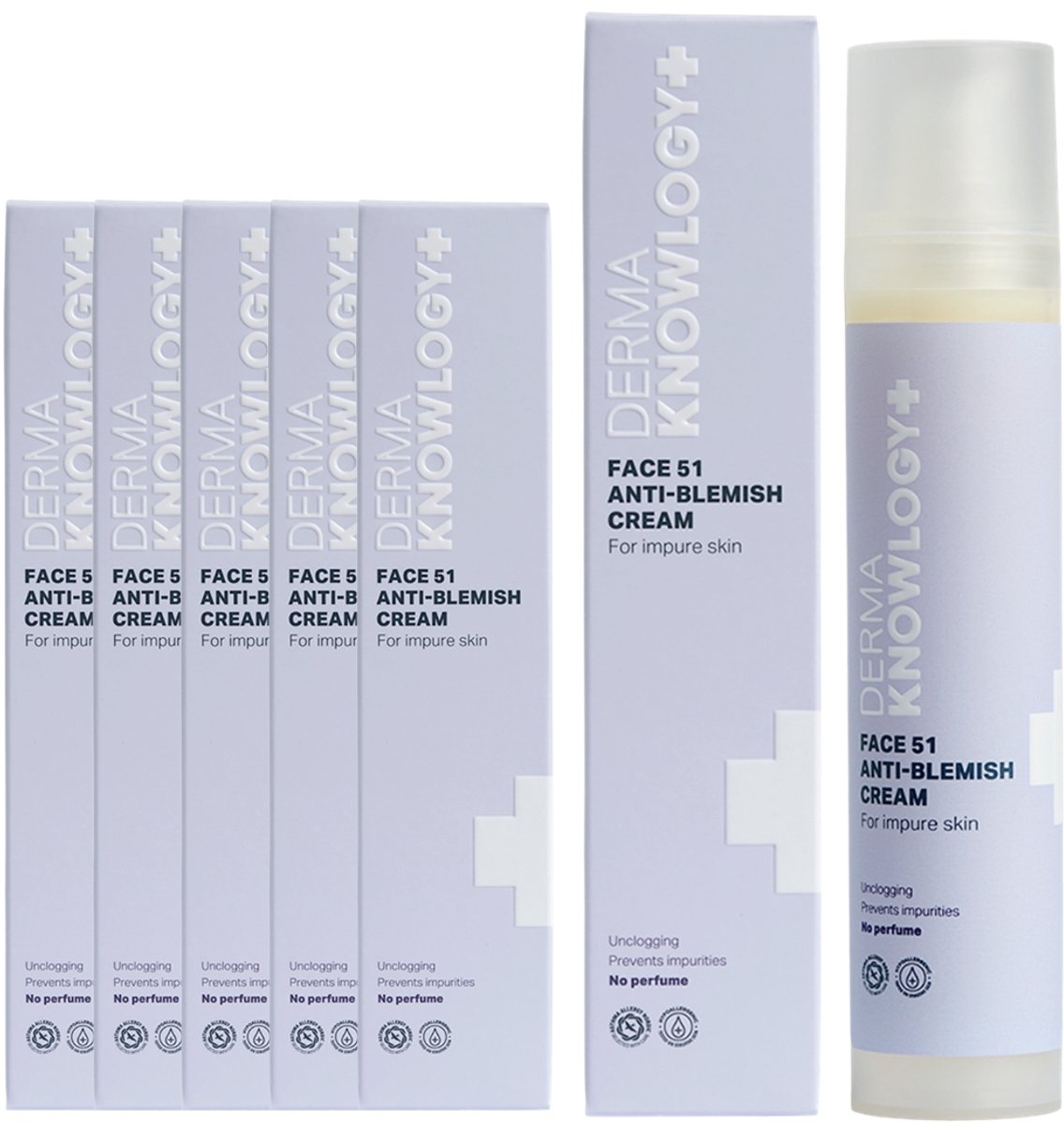 DermaKnowlogy - FACE 51 Anti-Blemish Crème - 6 x 50 ml - Voor Vette - Onzuivere Huid - Met 4% Niacinamide - 1,5% Salicylzuur - AllergyCertified