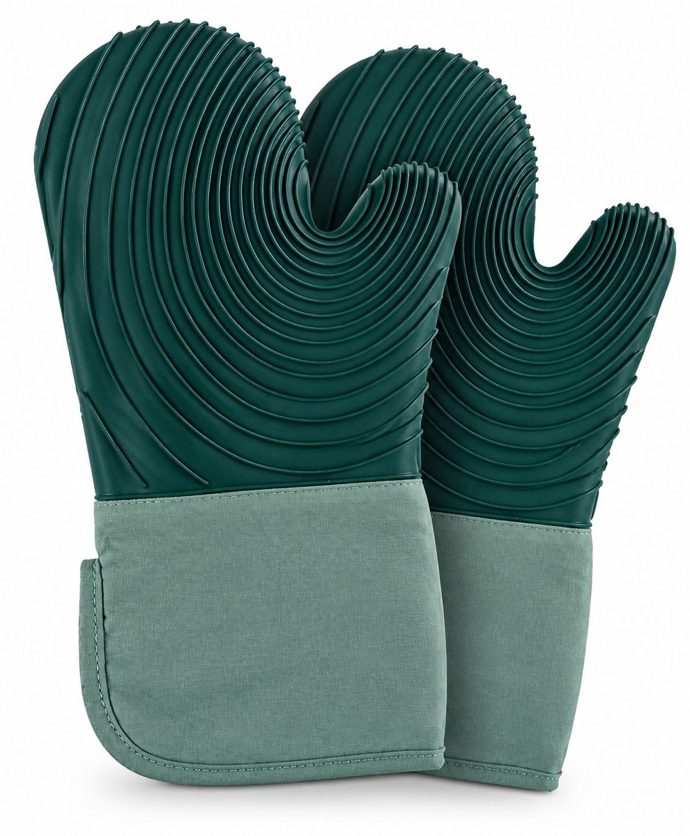 VHV - Siliconen Ovenwanten 2 Stuks - Ovenhandschoenen - Extra lang - Slijtvast - Hittebestendig tot 250 °C - Ovenhandschoenen - Donkergroen - BBQ accesoires