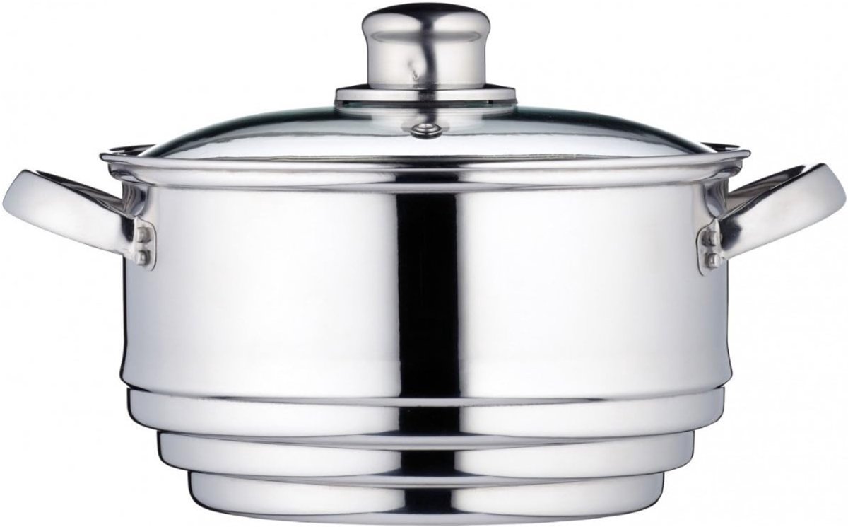 Levo® Stoompan Inductie - Stoompan - Stoompan Electrisch - Stoofpan Inductie Met Deksel - Zilver - 20cm x 27cm x 29cm
