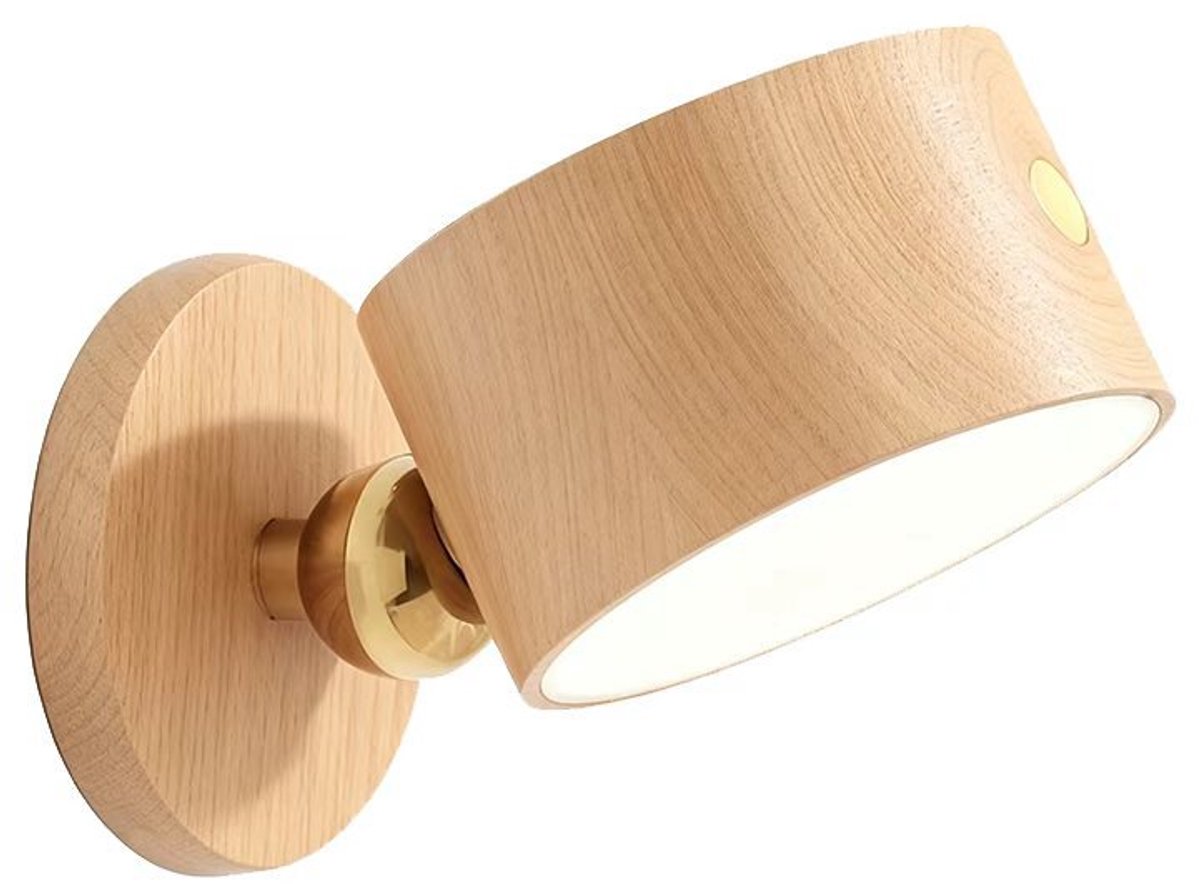 Houten wandlamp voor naast het bed - Oplaadbare nachtlamp - Draadloze wandverlichting - Geschikt voor slaapkamer, hal en gang