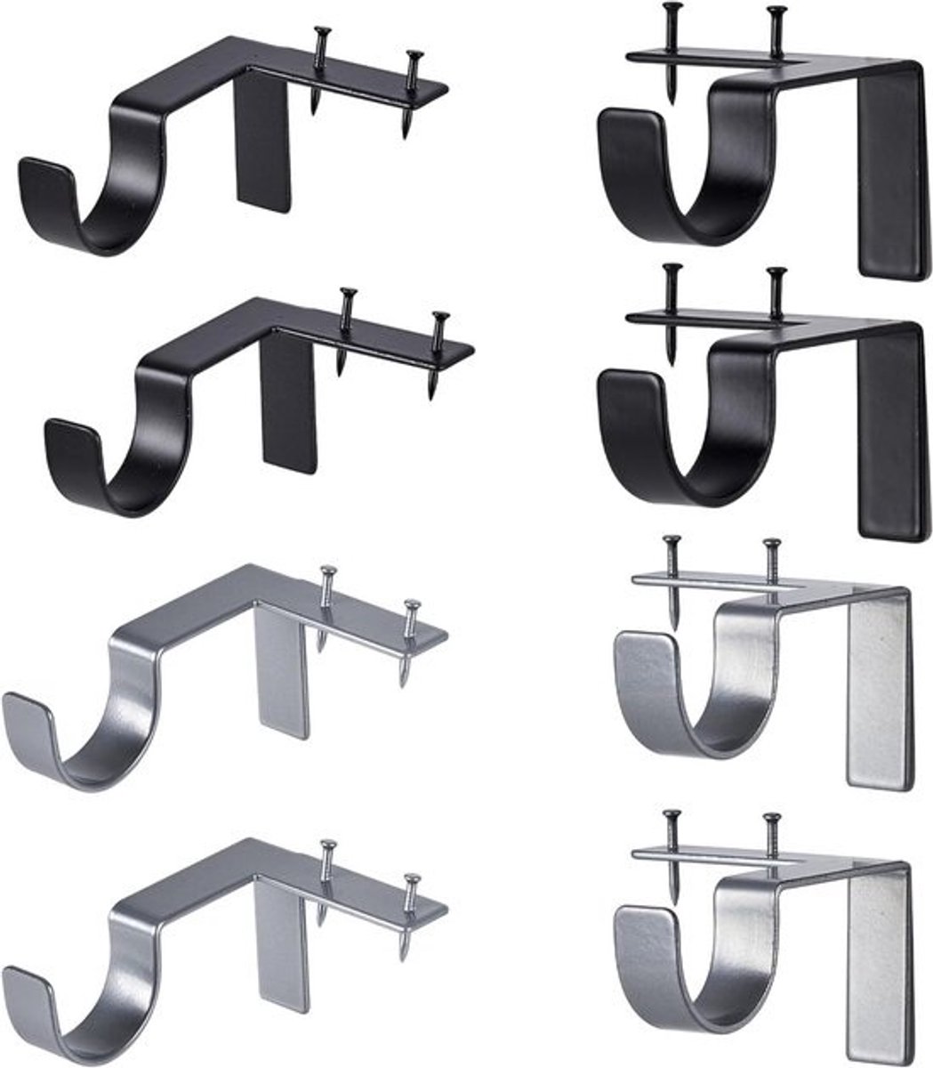 Gordijnstanghouders - 8 stuks - Gordijnroedebeugels - Ramen decoreren - Roestbestendige verf - Voor stangen tot 2.5 cm - Zilver